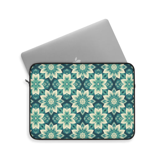 Intricate Aqua and Teal Mandala Floral Pattern Laptop or Ipad Protective Sleeve 3 Sizes Available