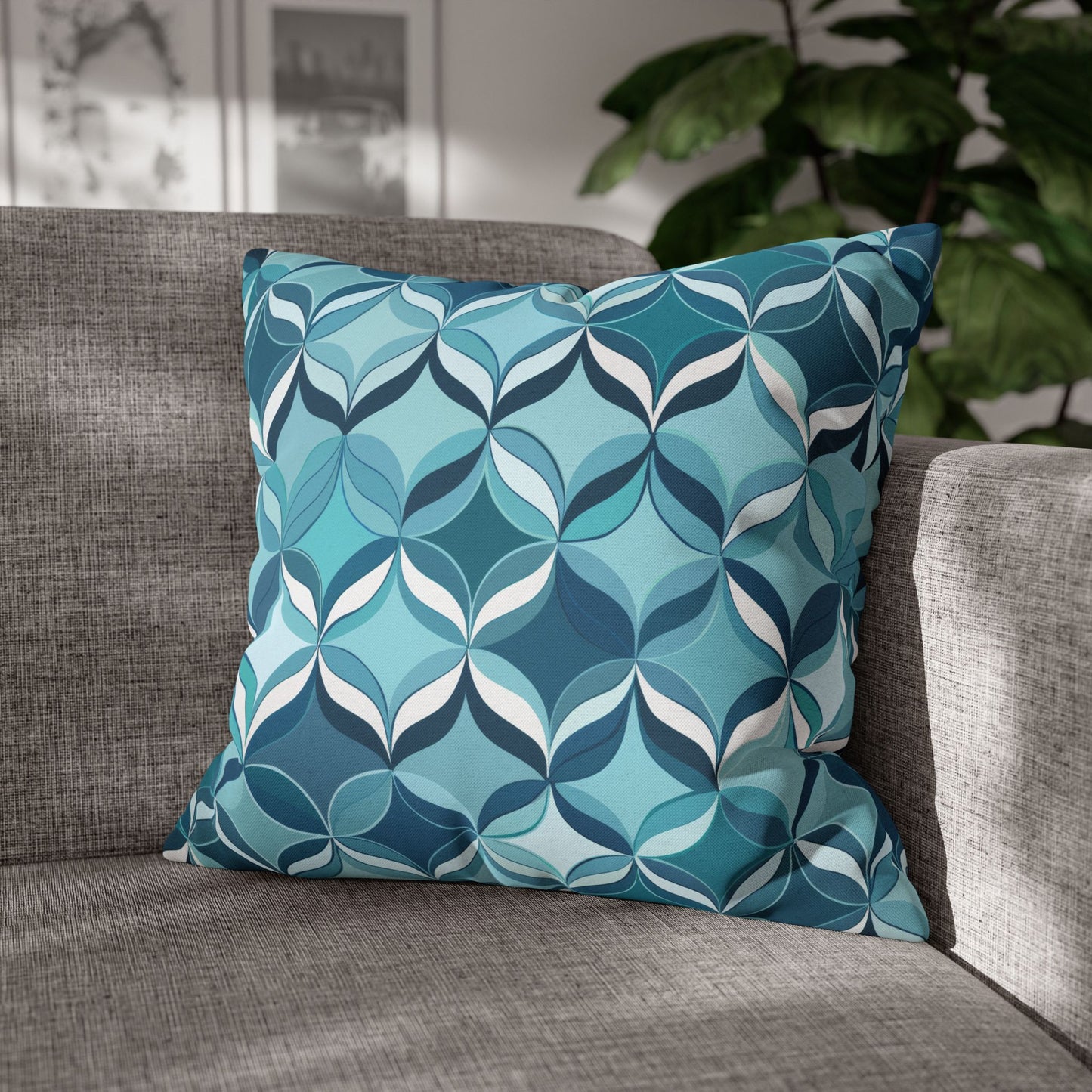 Modern Chic Aqua and Cream Geometric Pattern Spun Polyester Square Pillowcase 4 Sizes