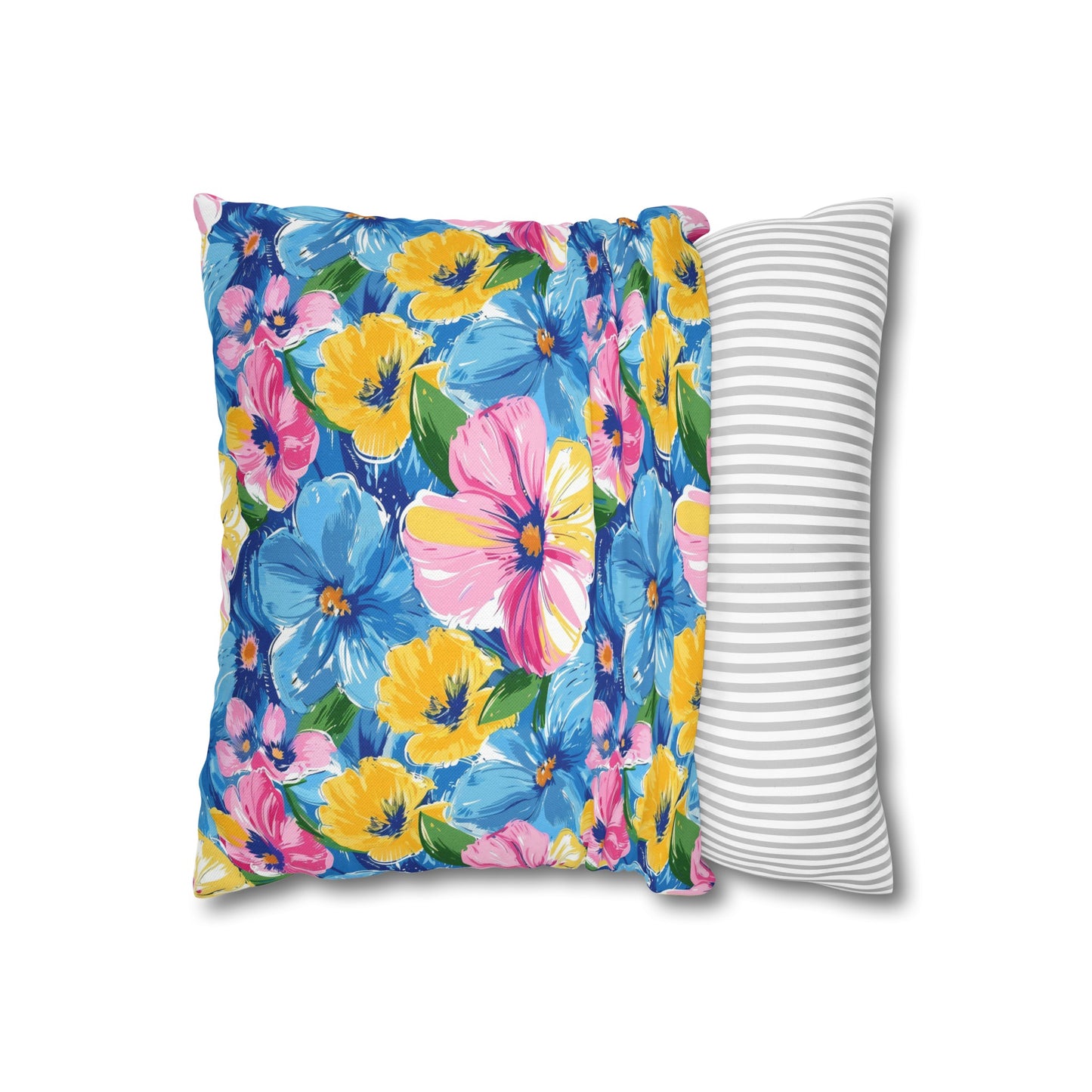 Sunny Serenade: Large Blooms of Yellow, Blue, and Gold in Watercolor Spun Polyester Square Pillowcase 4 Sizes