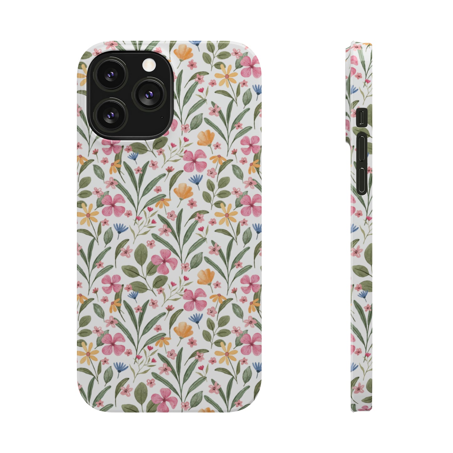 Pink Watercolor Spring Flowers Iphone 15-12 Slim Phone Case