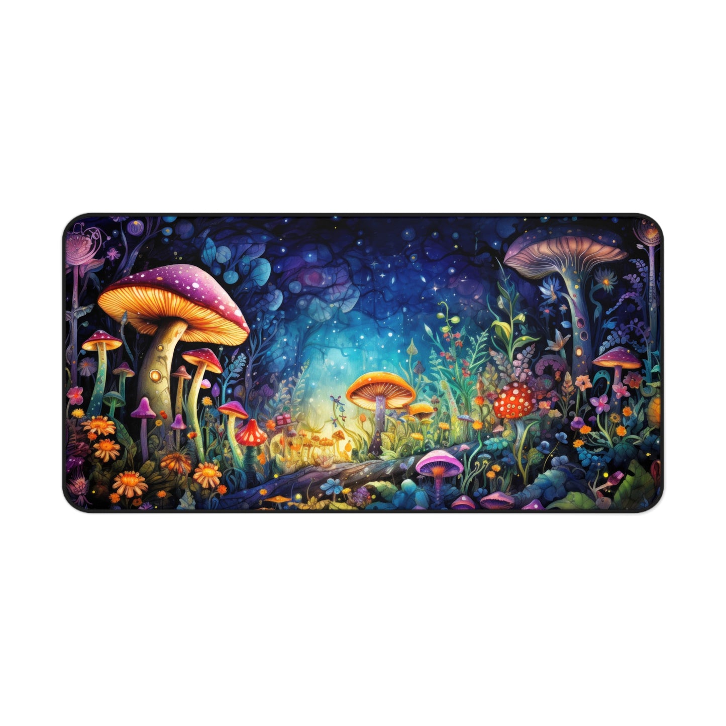 Fantasy Neon Midnight Mushroom and Flower Garden - Desk Mat Extended Gaming Mouse Pad 3 Sizes