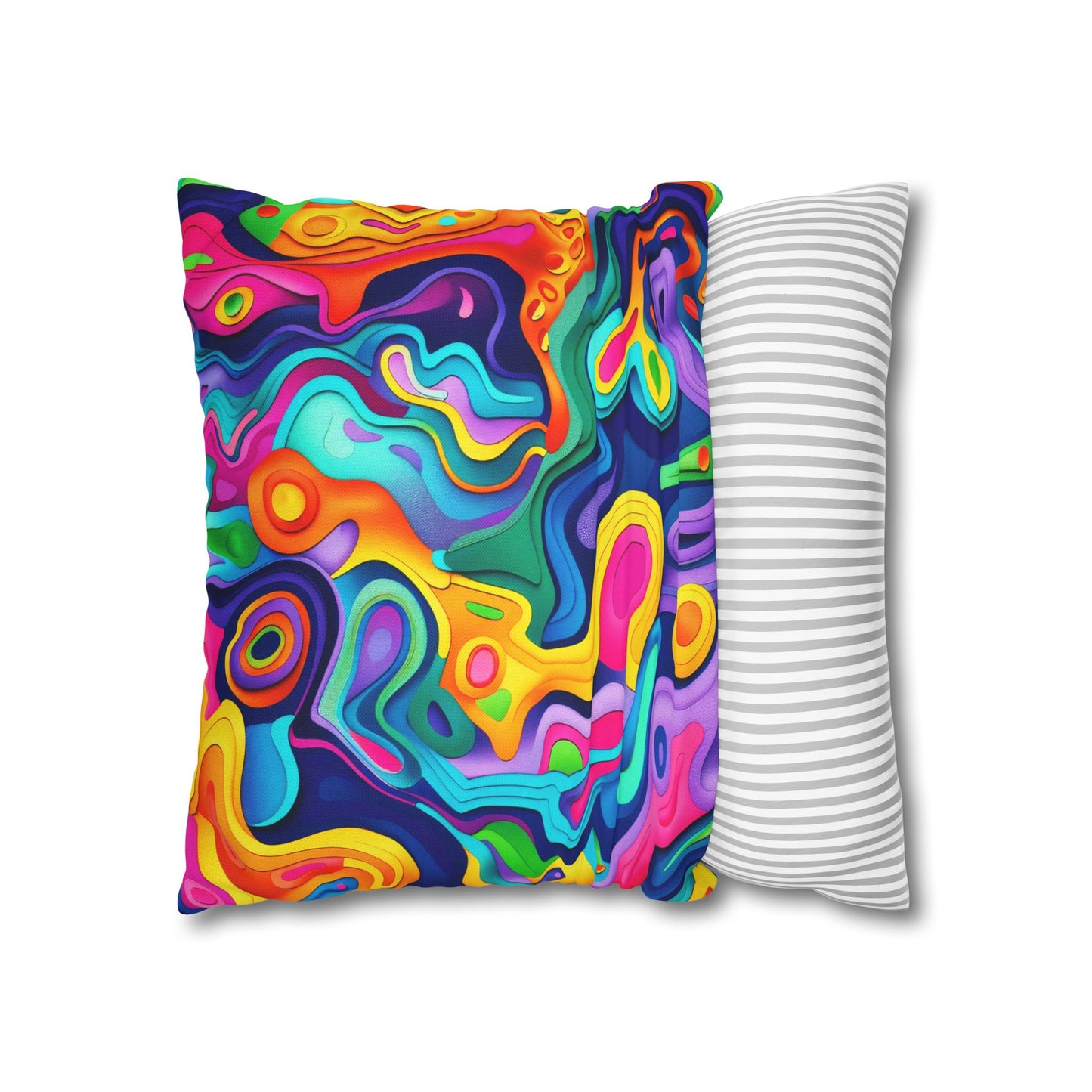 Vibrant Dreamscape of Psychedelic Paper Cut-Out Waves in Vivid Colors Polyester Square Pillowcase 4 Sizes