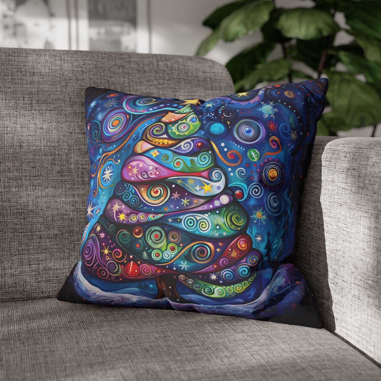 Vibrant Abstract Patchwork Christmas Tree Illuminating the Season Spun Polyester Square Pillowcase 4 Sizes