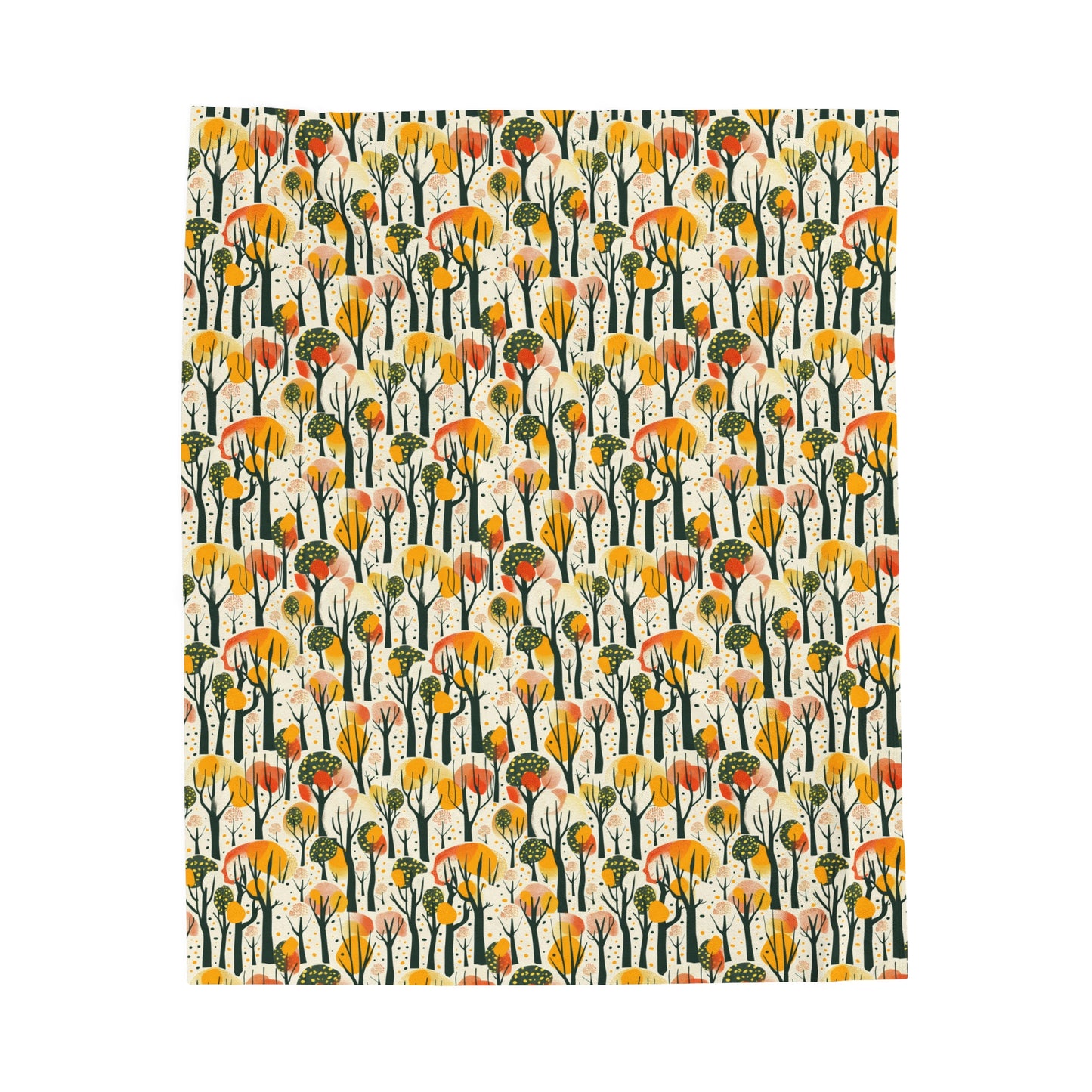 Enchanted Forest of Yellow and Orange Trees on a Speckled Cream Background Velveteen Plush Blanket 3 Sizes