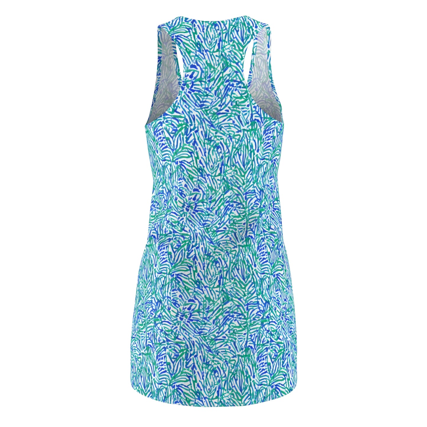 Tropical Fusion: Abstract Palm Leaves in Lime Green and Blue Hues Women's Racerback Dress XS - 2XL