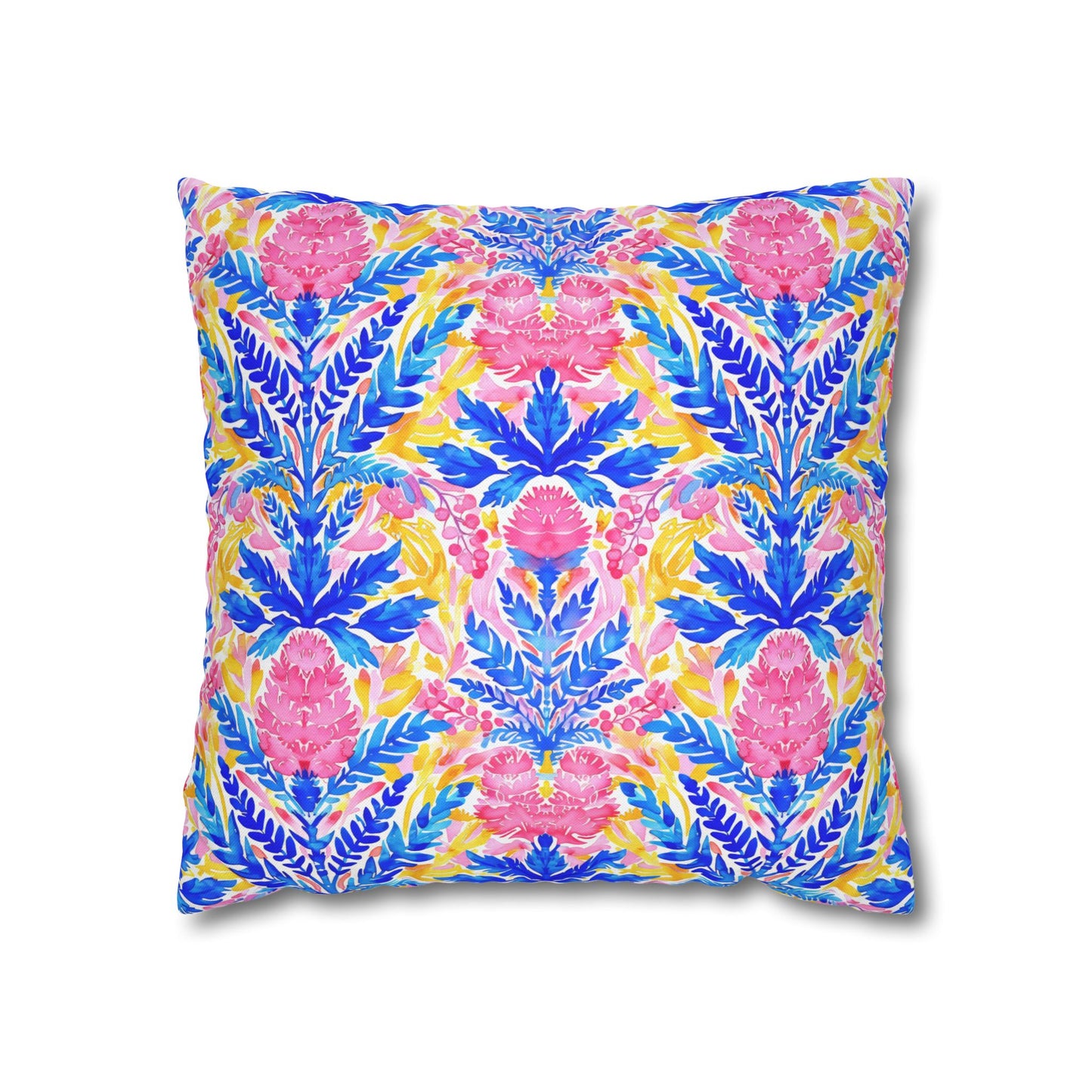 Tropical Watercolor Blooms in Vibrant Pinks and Blues Spun Polyester Square Pillowcase 4 Sizes