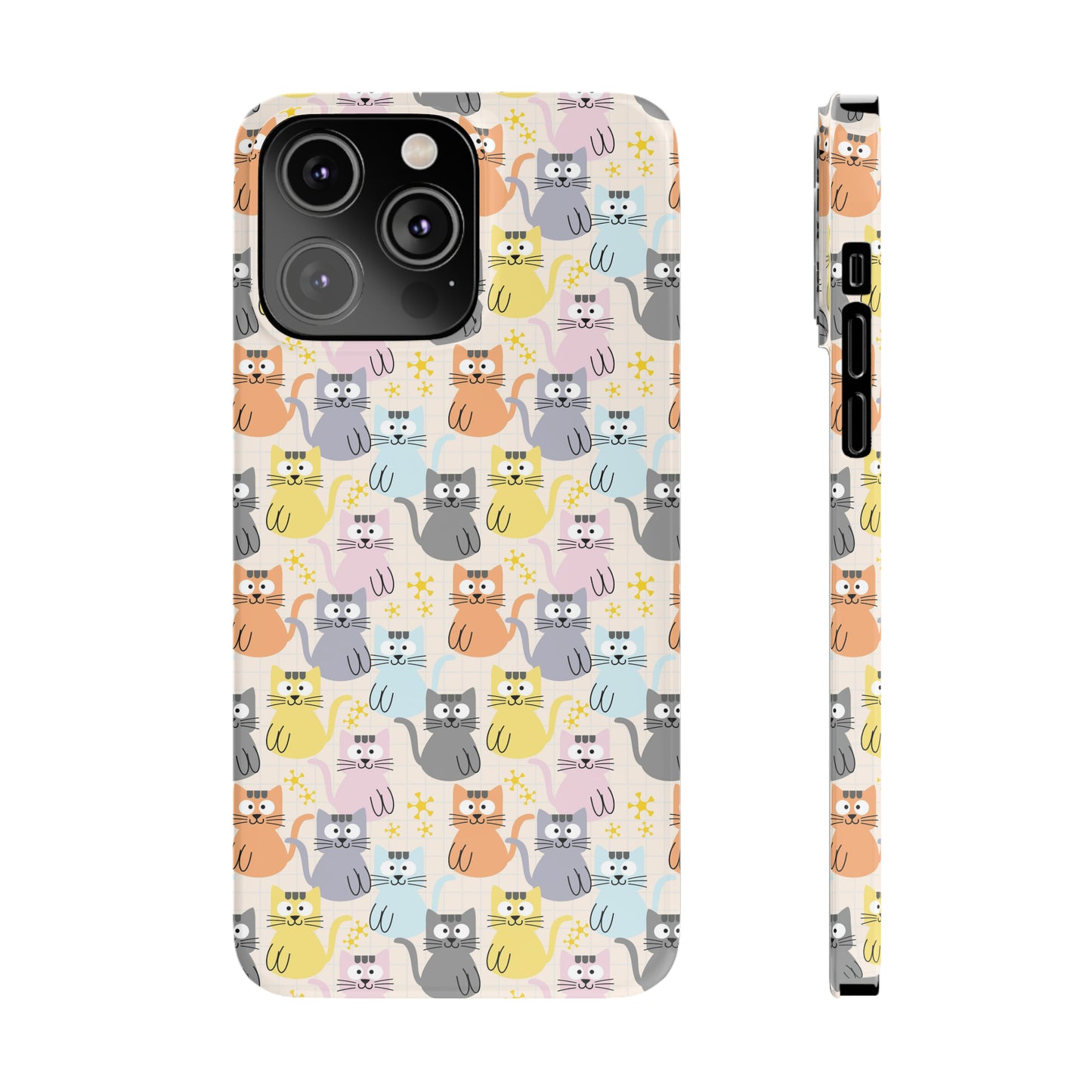 Adorable Cartoon Kitties: Pastel-Colored and Overflowing with Cuteness Iphone 15-12 Slim Phone Case