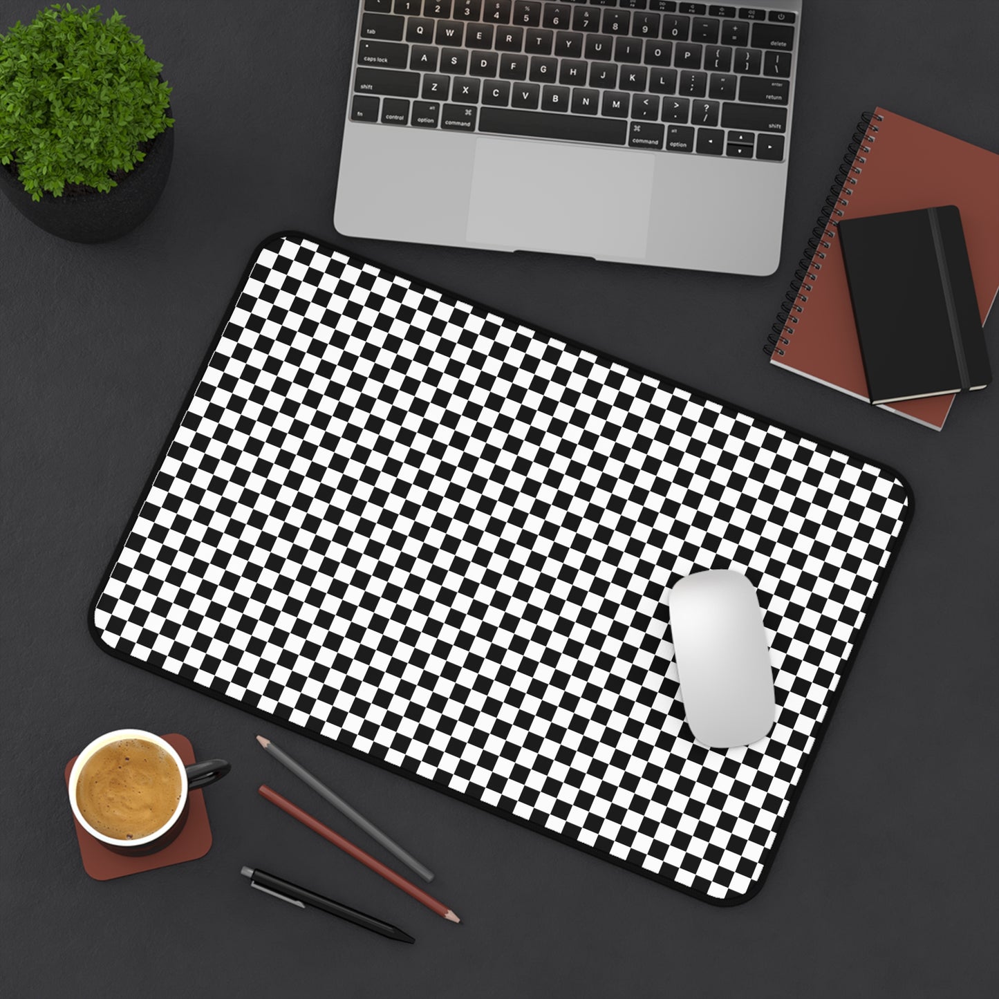 Speedway Style: Checkered Racing Pattern in Black and White Desk Mat Extended Gaming Mouse Pad 3 Sizes