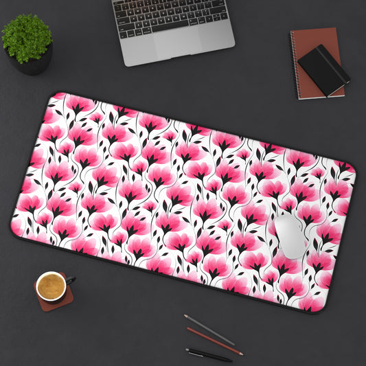 Elegant Modern Pink and Black Floral Blooms Extended Gaming Mouse Pad  Desk Mat  - 3 Sizes