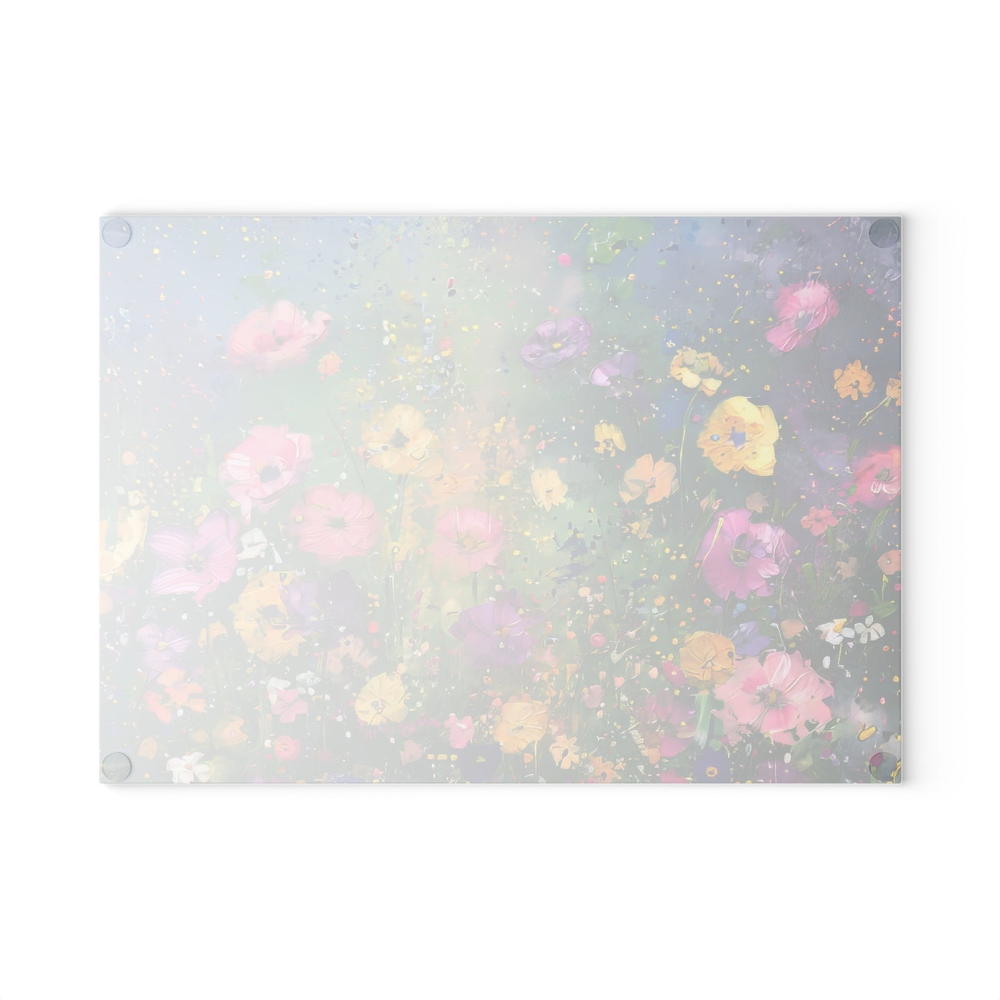 Field of Bright Spring Flowers Print Glass Cutting Board 2 Sizes