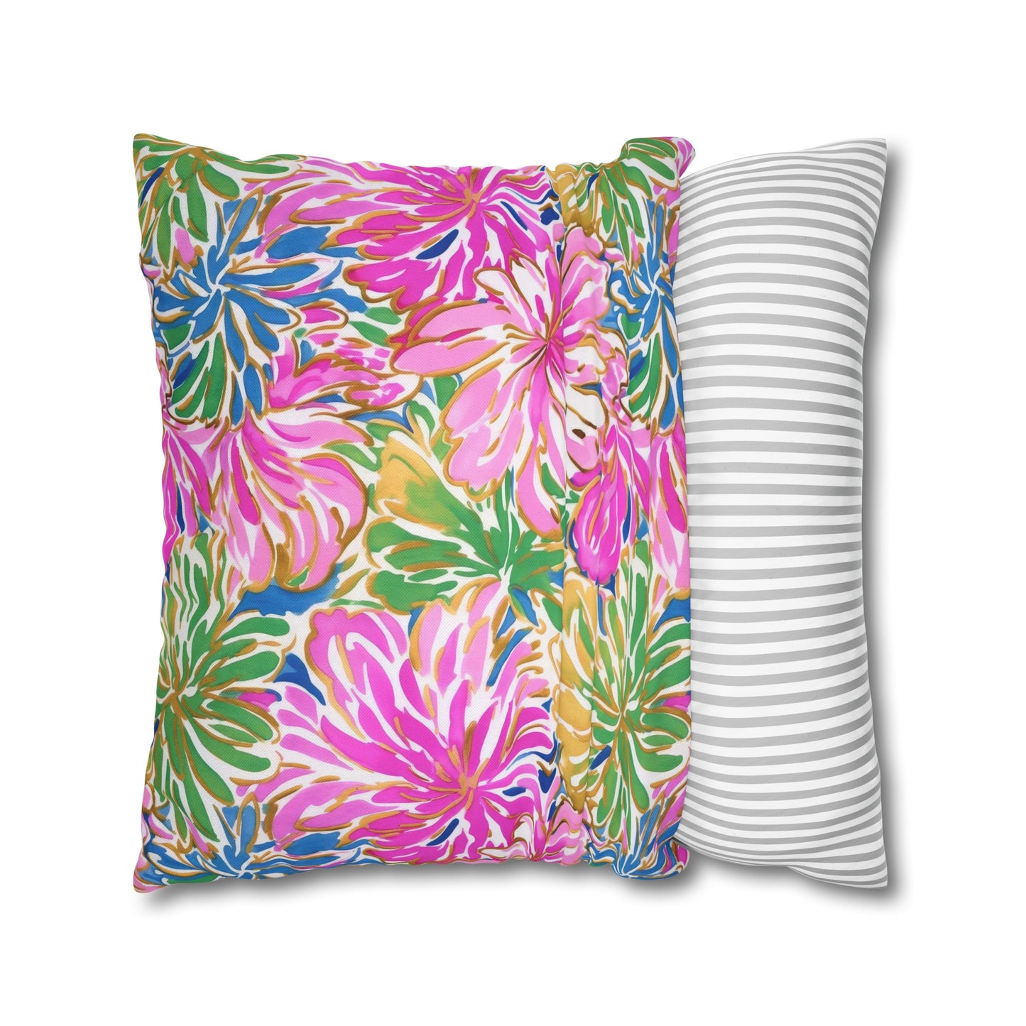 Pastel Bouquet: Large Blooms of Pink, Gold, and Blue in Watercolor Spun Polyester Square Pillowcase 4 Sizes