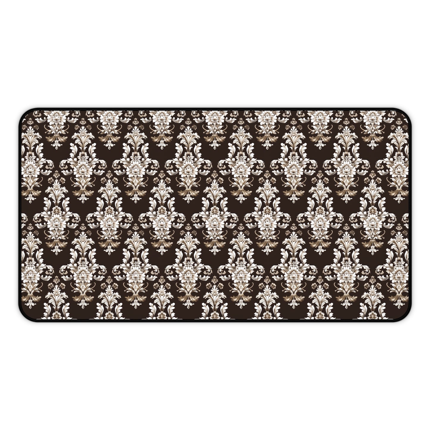 Elegant Rococo Pattern of Intricate Brown and White Floral Scroll Design Gaming Mouse Pad  Desk Mat  - 3 Sizes