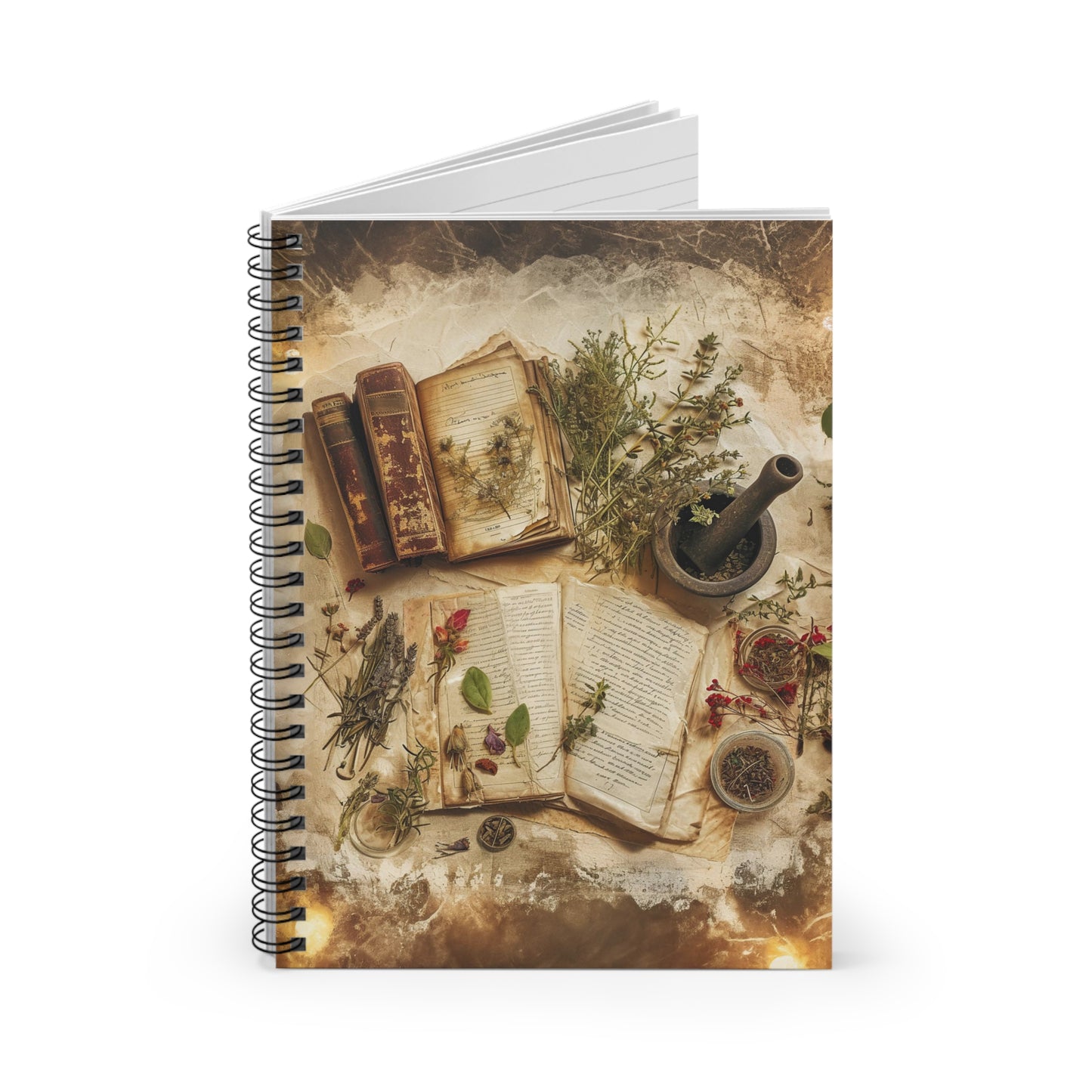 Botanical and Herbal Stone Muddler and Recipe Books - Spiral Notebook Ruled Line 6"x8"