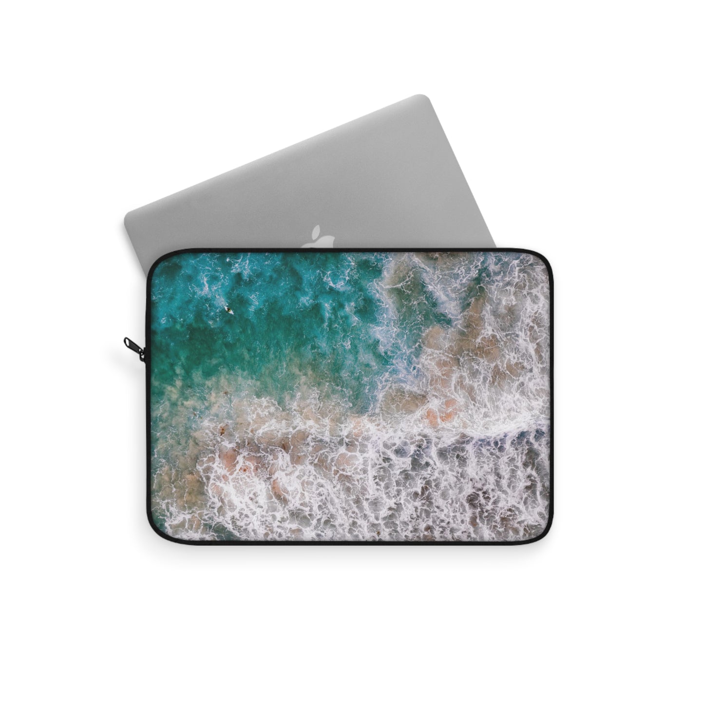 Ocean's Embrace: Deep Green Waters with White Waves Crashing onto the Beach Laptop or Ipad Protective Sleeve 3 Sizes Available