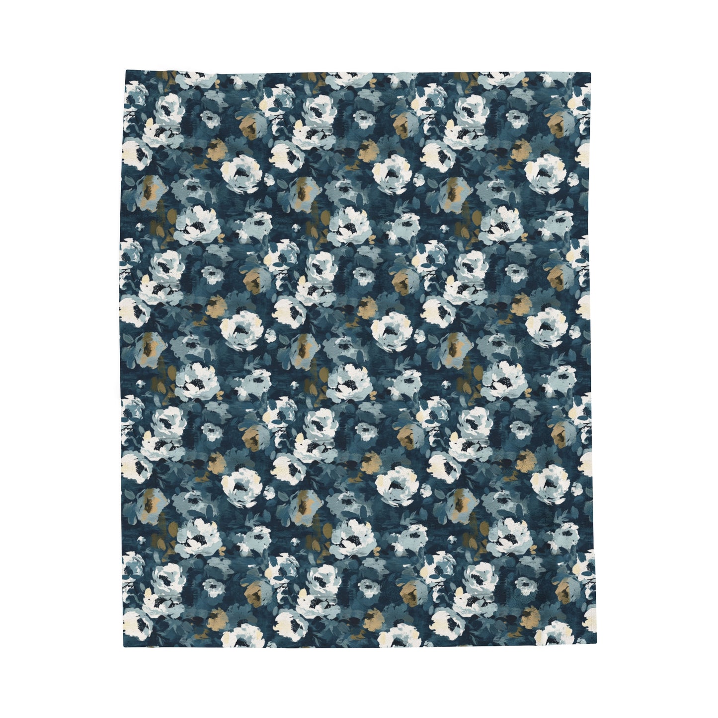 Chic and Artistic Floral Blooms in Shades of Navy, Gray, and Soft Gold Velveteen Plush Blanket 3 Sizes