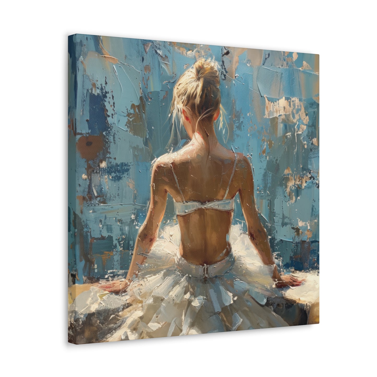 Sunlit Serenity Ballerina in White Dress, Bathed in Sunlight and Blue Skies with Back Turned Print on Canvas Gallery - 13 Sizes