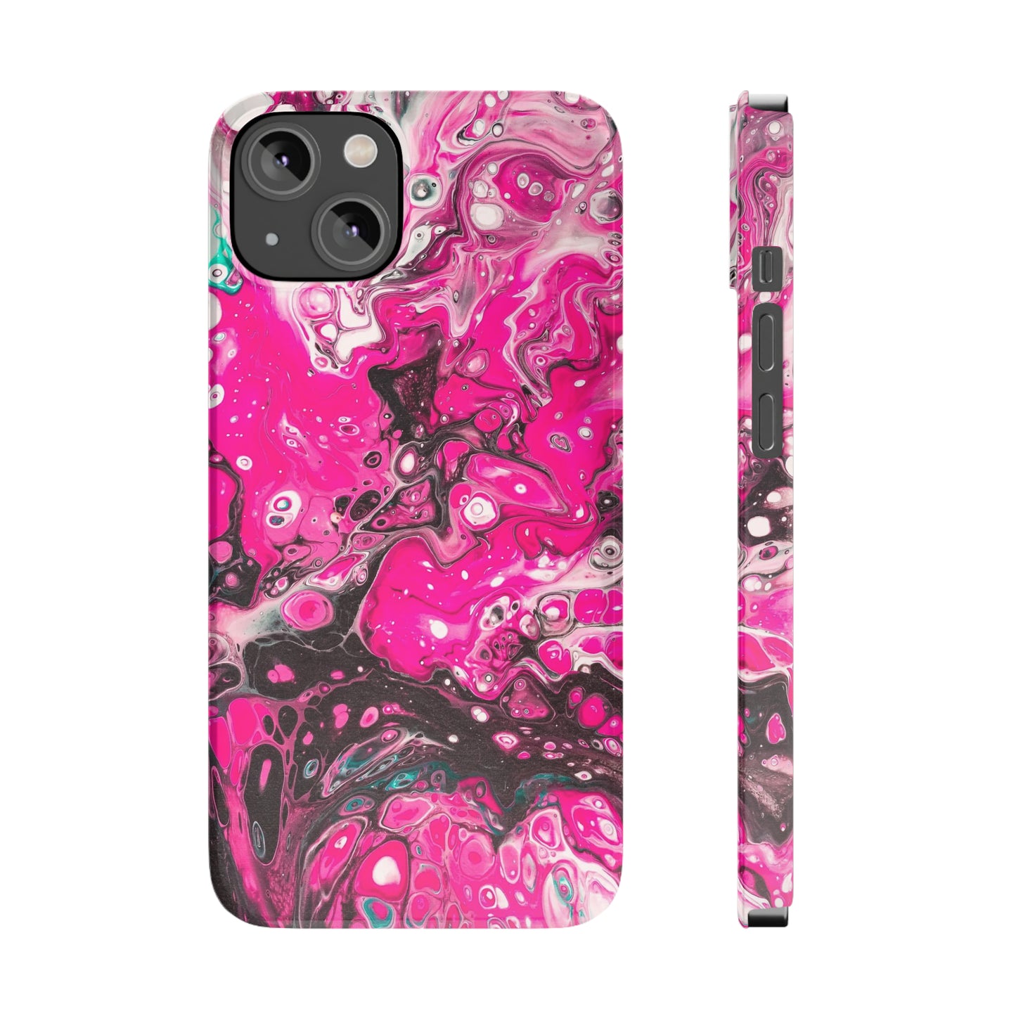 Pink, Black and White Alcohol Ink Design Iphone 15-12 Slim Phone Case