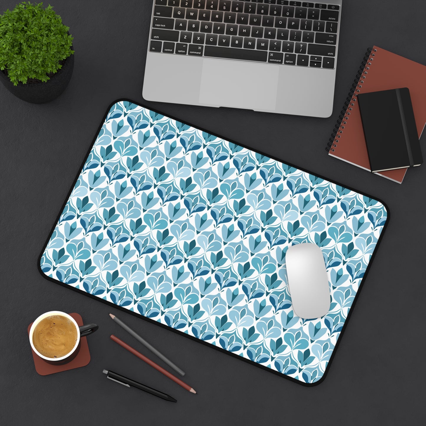 Elegant Floral Pattern in Shades of Aqua and Teal, Forming Graceful Botanical Motifs Gaming Mouse Pad  Desk Mat  - 3 Sizes