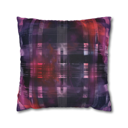 Cyberpunk Plaid in Bold Watercolor Flannel Pattern in Purple and Red Spun Polyester Square Pillowcase 4 Sizes