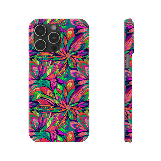 Tropical Large Neon Flowers Iphone 15-12 Slim Phone Case