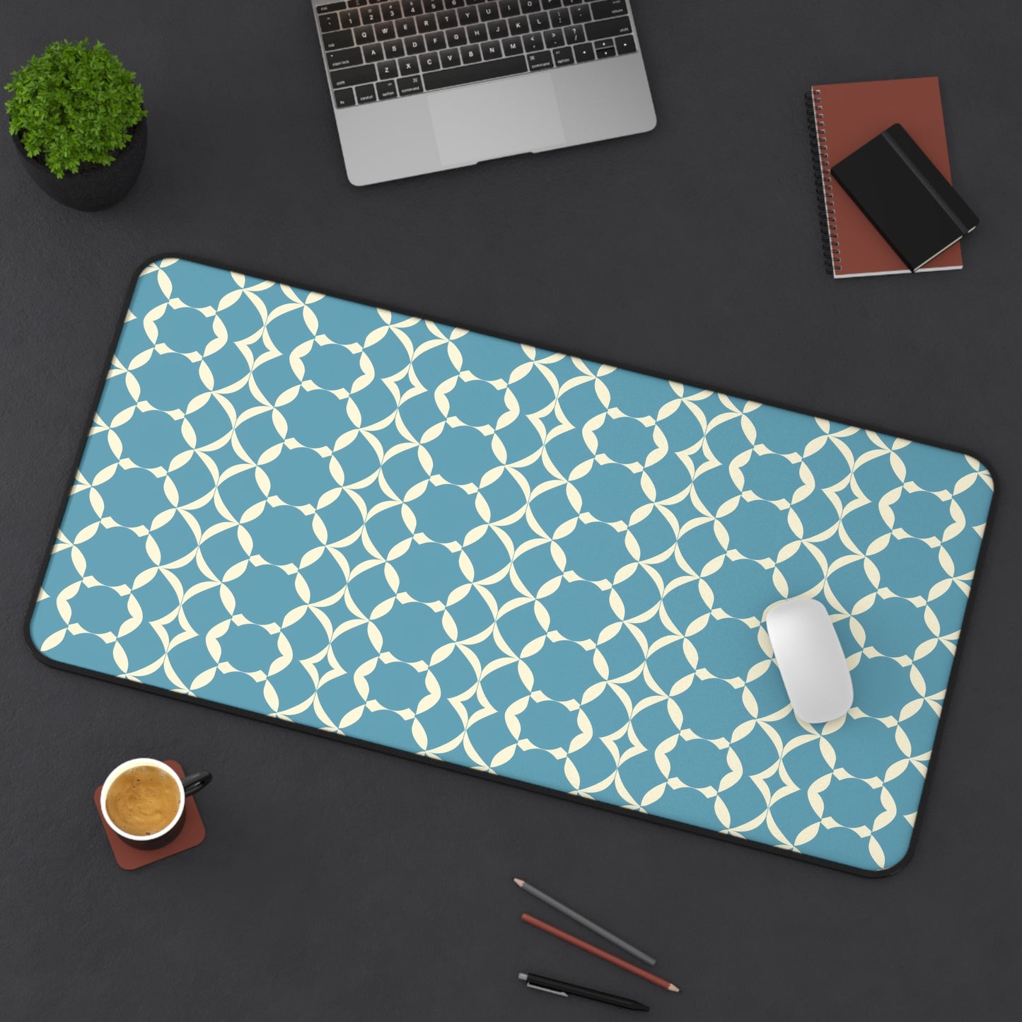 Modern Chic Aqua and Cream Geometric Pattern Extended Gaming Mouse Pad  Desk Mat  - 3 Sizes