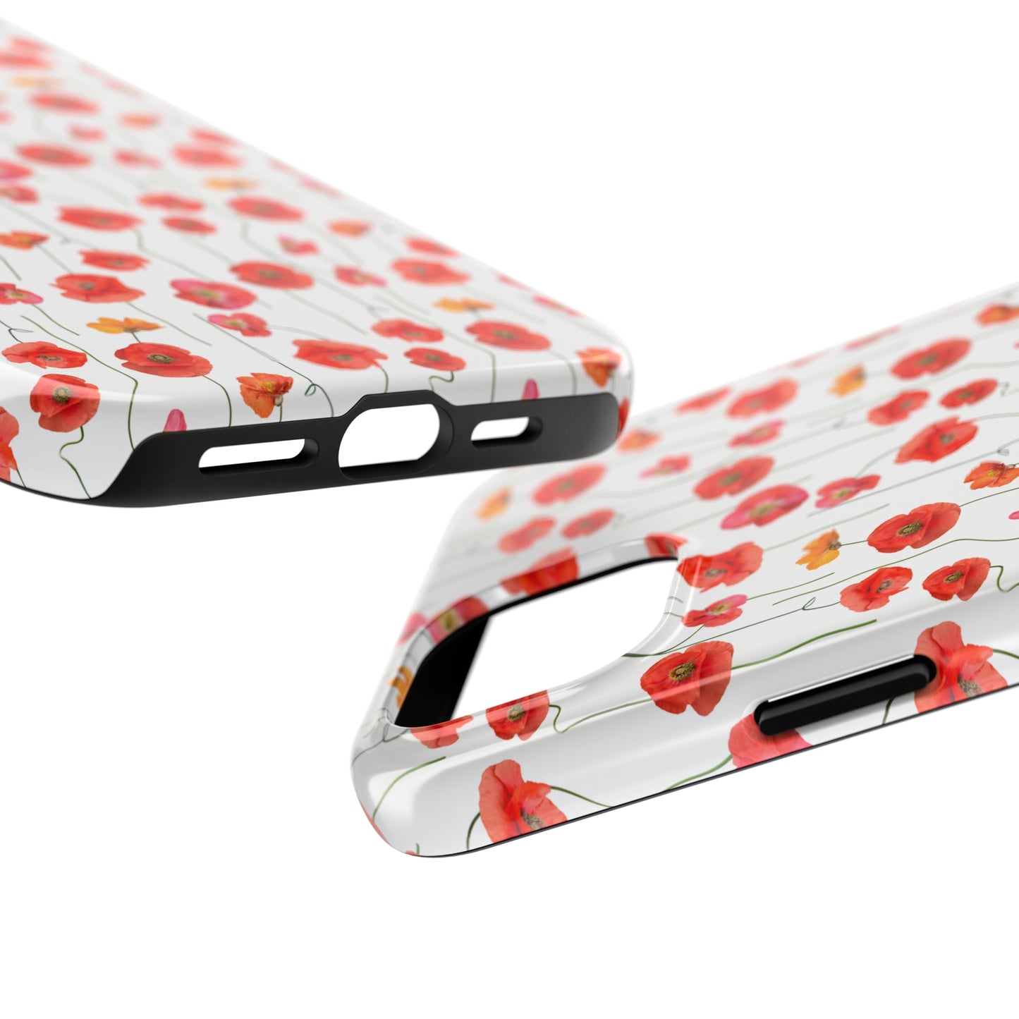 Vivid Elegance: Bright Red Poppies on a White Background Iphone Tough Phone Case