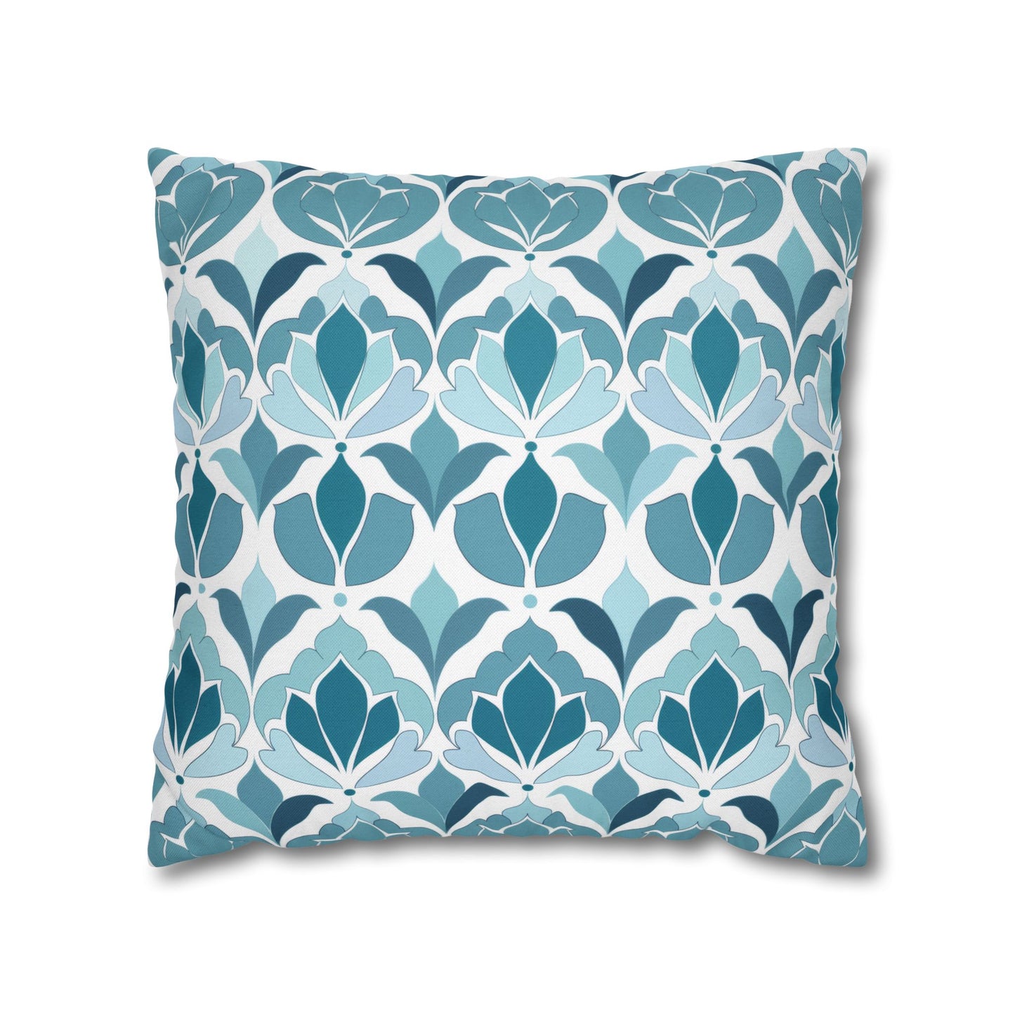 Serene Floral Pattern in Shades of Aqua and Teal, Forming Graceful Botanical Motifs Spun Polyester Square Pillowcase 4 Sizes