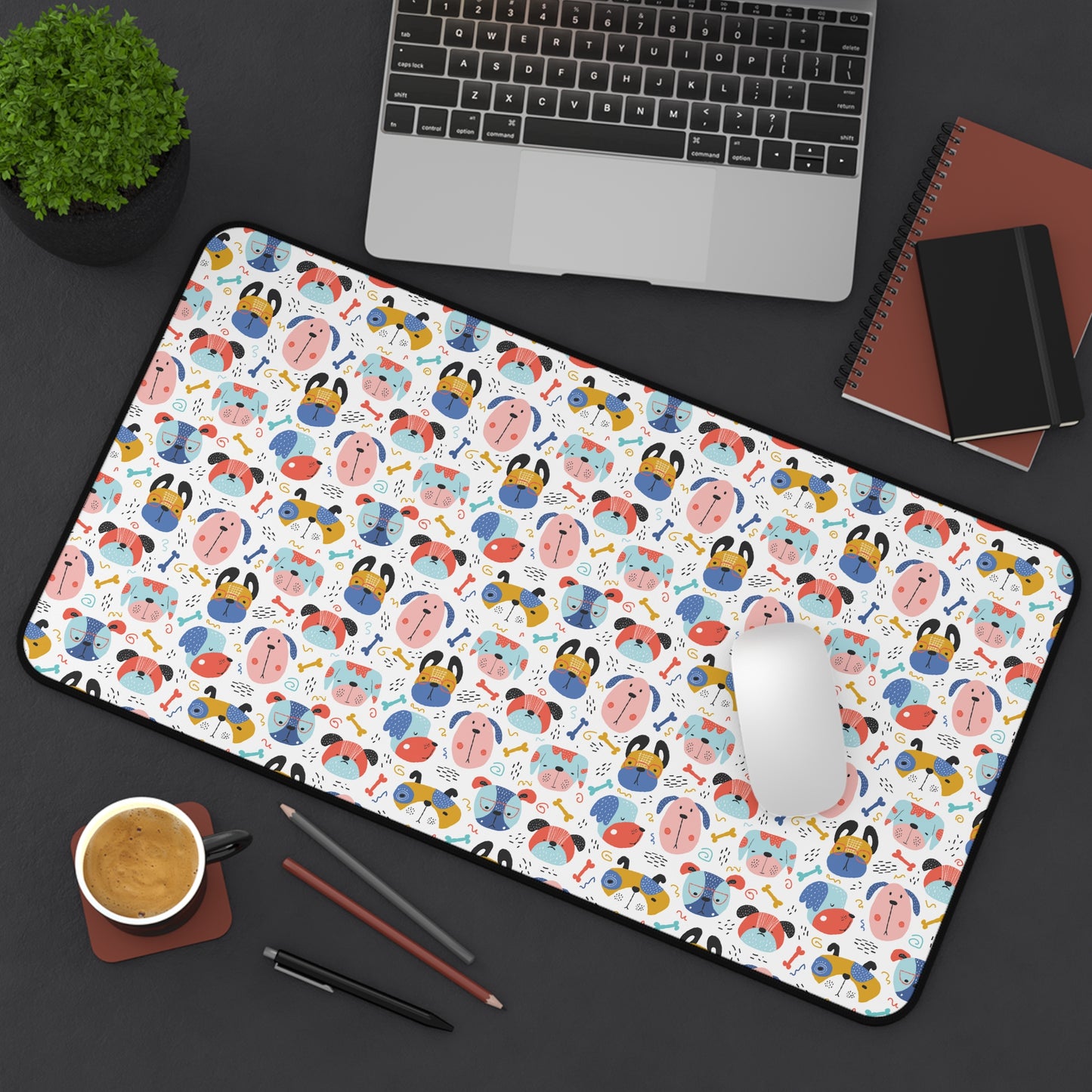 Adorable Canine Characters: Cartoon Faces of Dogs - Desk Mat Extended Gaming Mouse Pad 3 Sizes