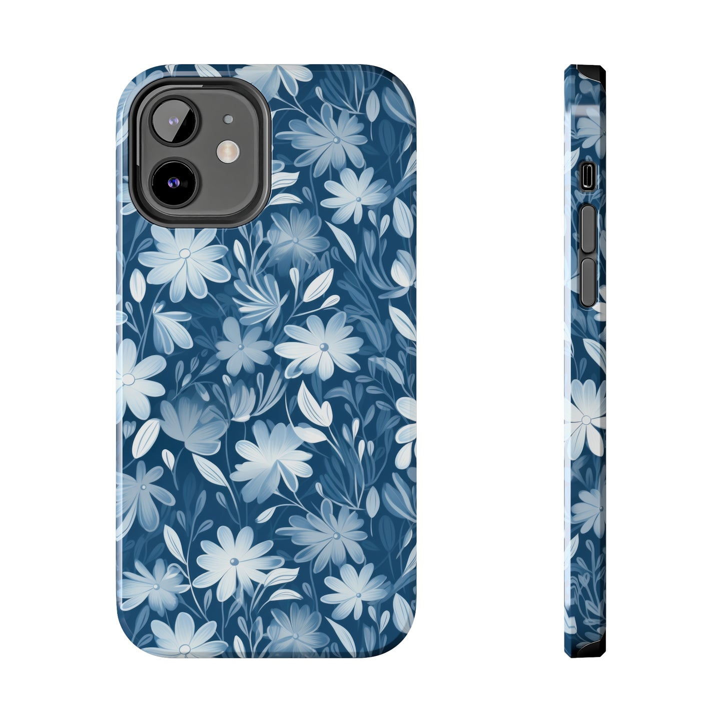 Gentle Elegance: Soft Muted Blue Flower Design Iphone Tough Phone Case