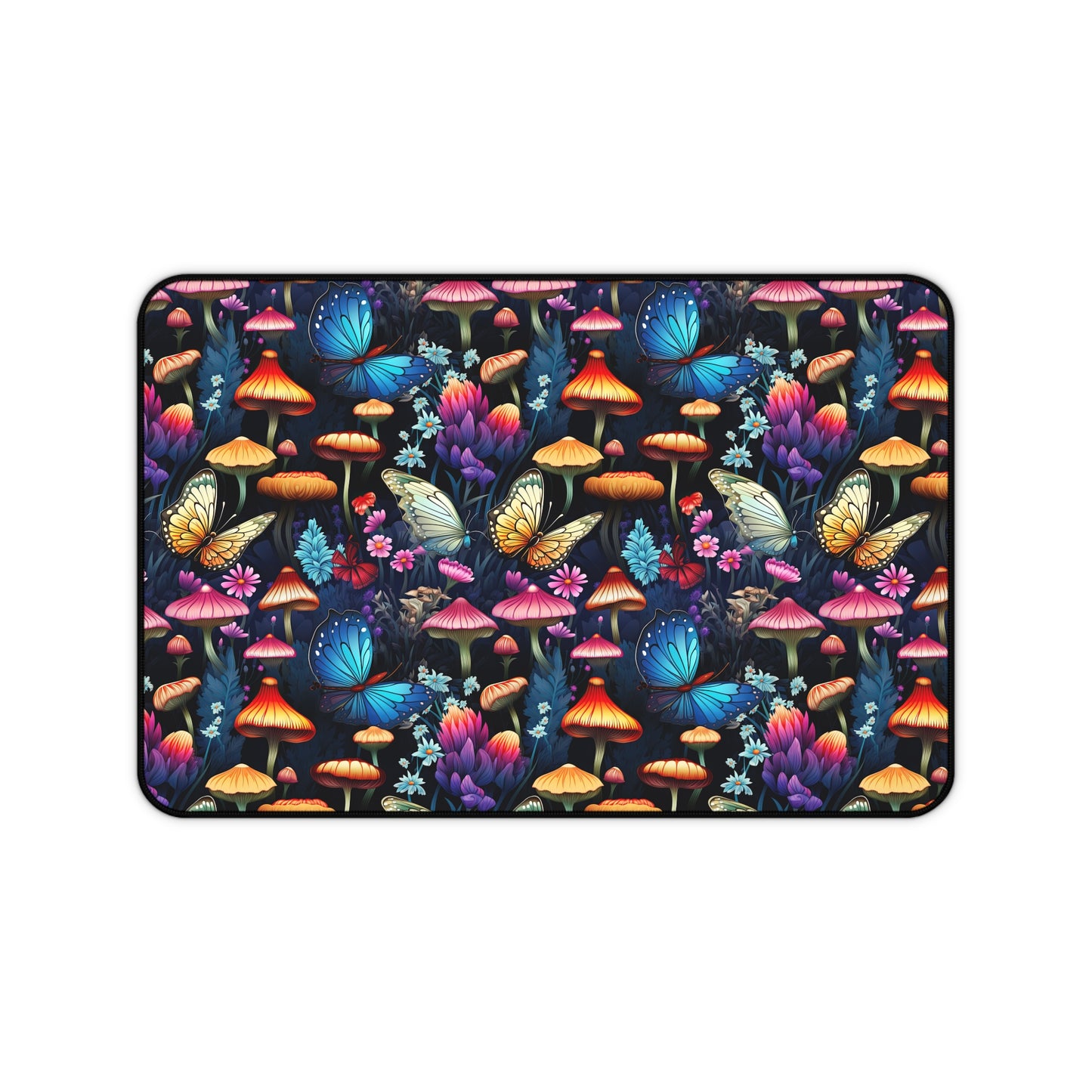 Mystical Butterflies and Mushroom Nighttime Garden - Desk Mat Extended Gaming Mouse Pad 3 Sizes