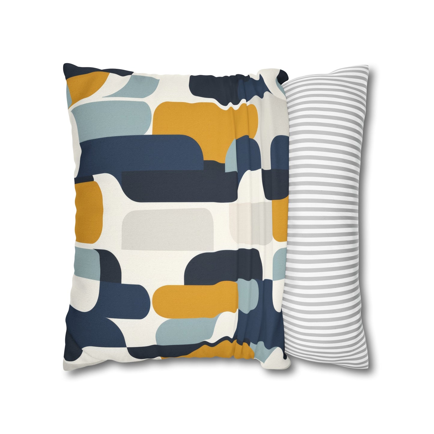 Modern Retro with Bold Geometric Pattern in Mustard and Navy Spun Polyester Square Pillowcase 4 Sizes