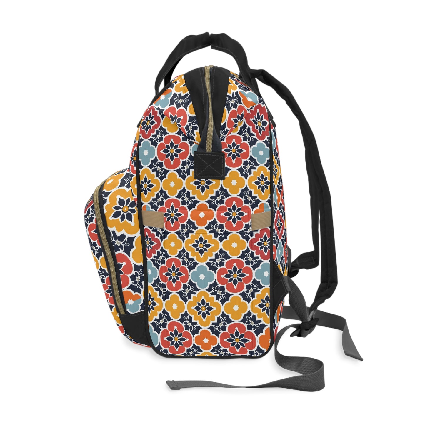 Vibrant Moroccan Orange, Gold and Blue Tile Pattern Multifunctional Diaper Backpack