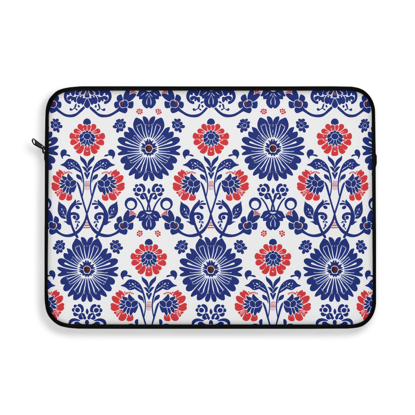 Charming Folk Blooms in Classic Polish Pottery Inspired Floral Pattern in Blue and Red Laptop or Ipad Protective Sleeve 3 Sizes Available