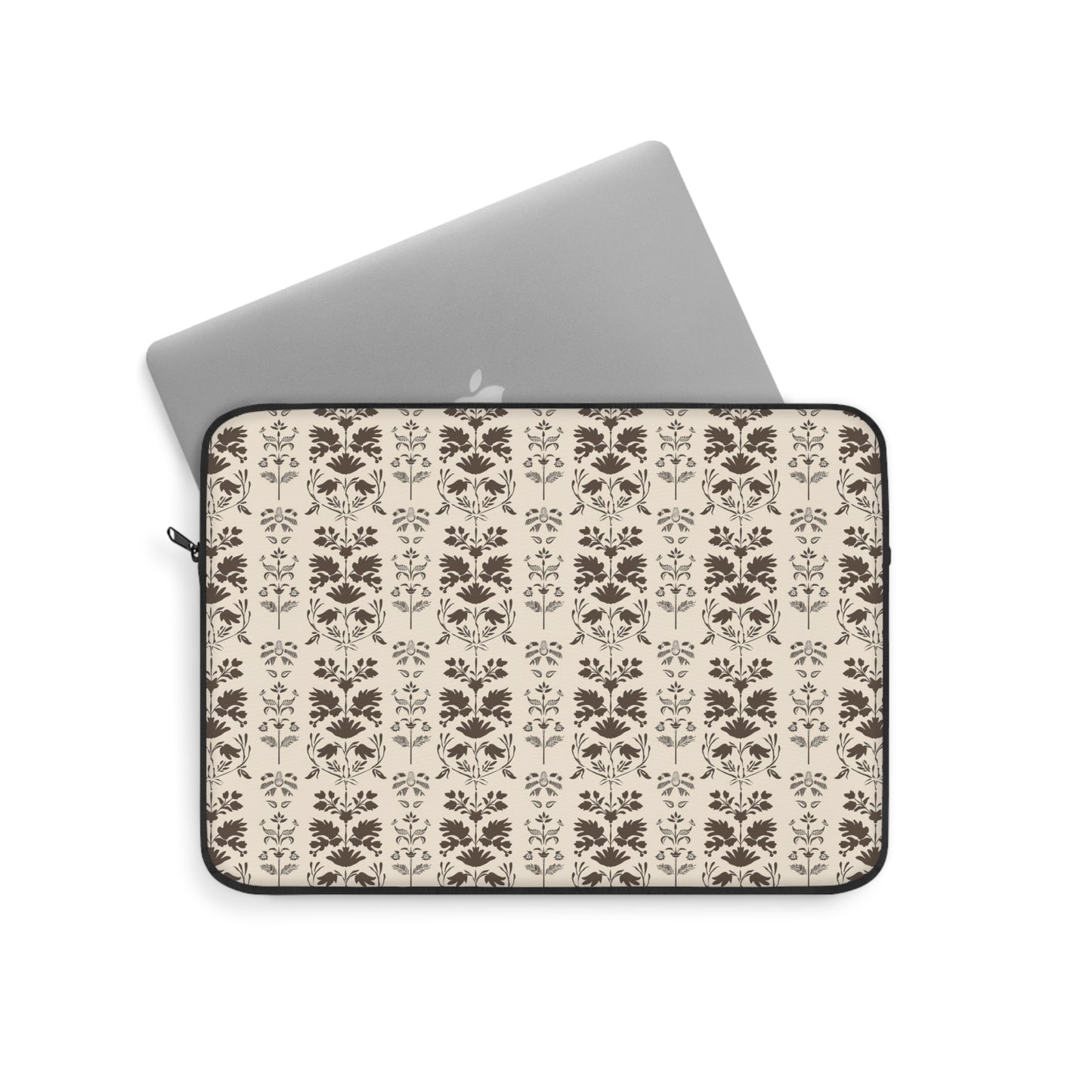 Early American Stencil-Inspired Beige and Brown Floral Pattern Laptop or Ipad Protective Sleeve 3 Sizes Available