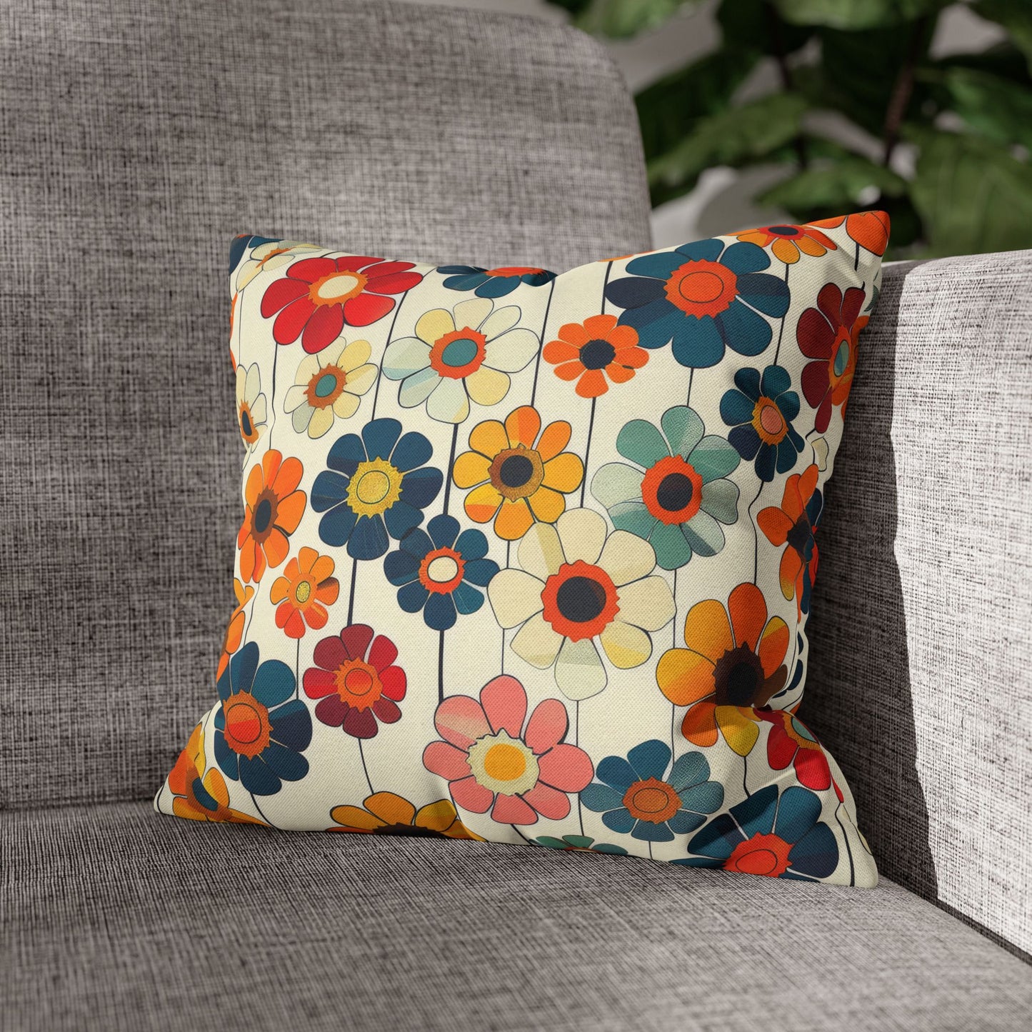 Blooming Joy Vibrant Retro Floral Pattern Spun Polyester Square Pillowcase 4 Sizes