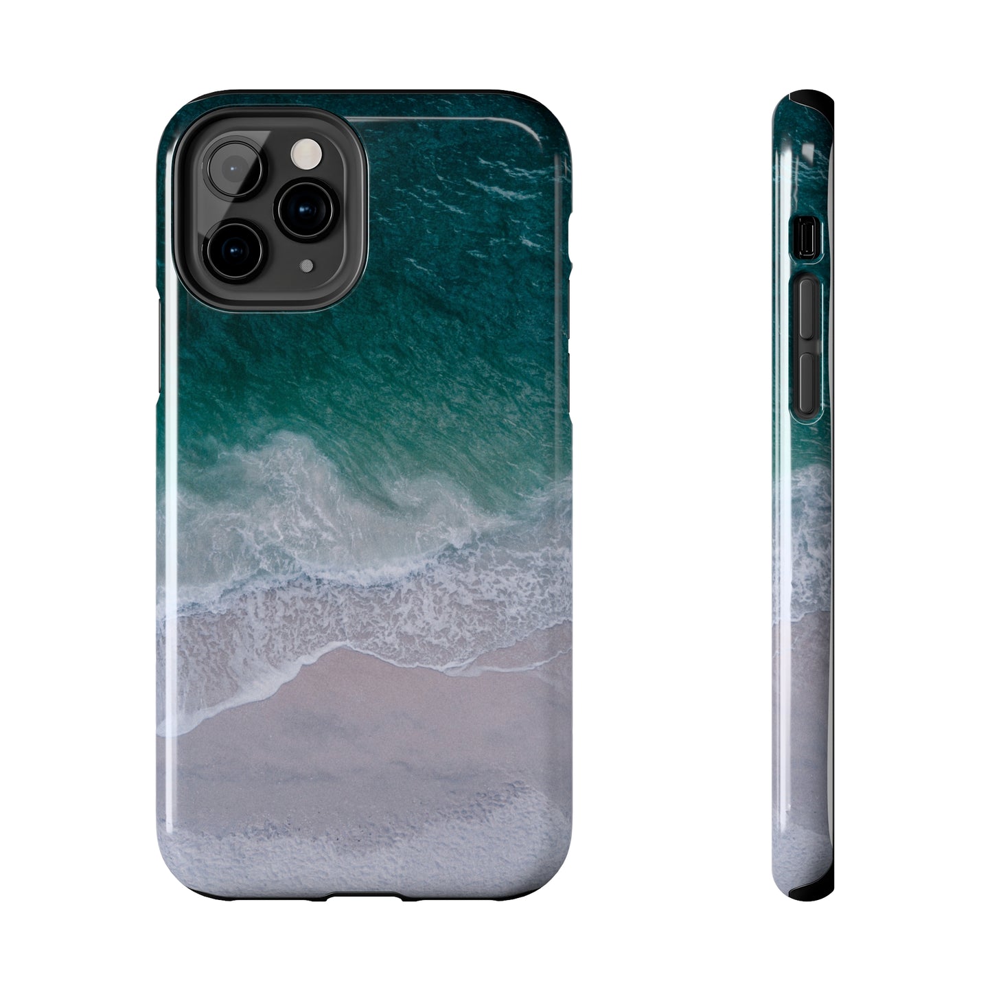 Ocean's Embrace: Deep Green Waters with White Waves Crashing onto the Beach Design Iphone Tough Phone Case