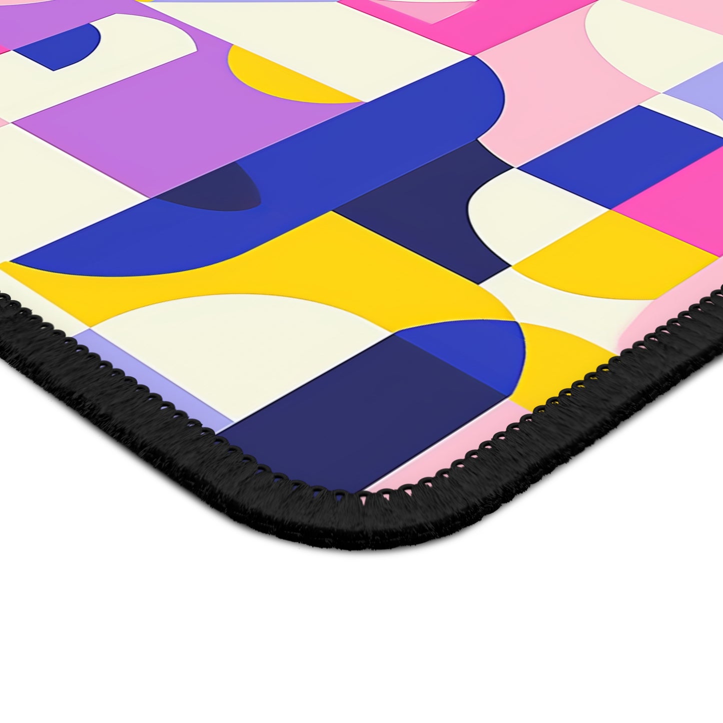 Vibrant Pink, Blue Yellow Color Block Geometric Shapes Gaming Mouse Pad with Finished Edges