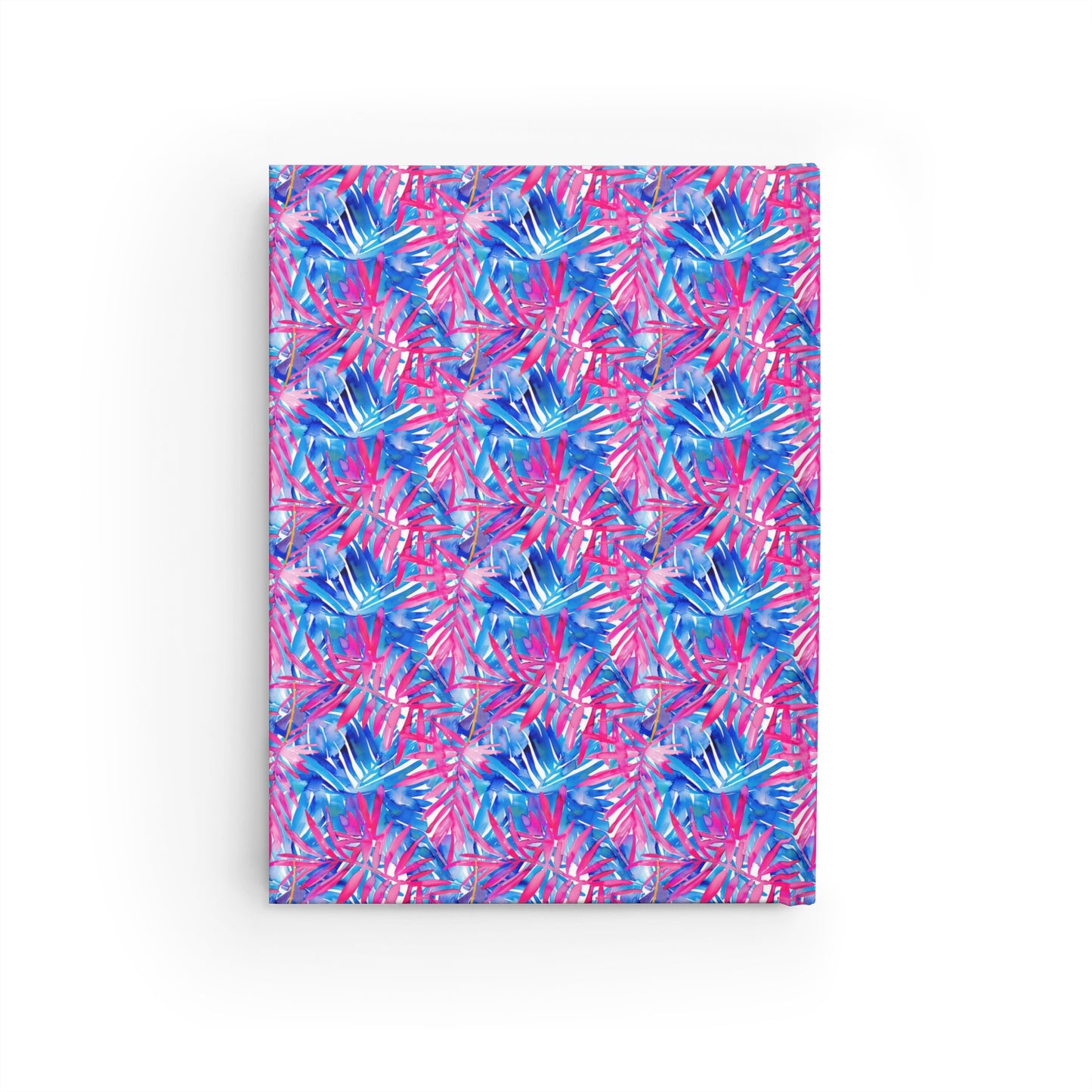 Tropical Harmony Blue and Dark Pink Palm Tree Leaves Hardcover Ruled Line Journal