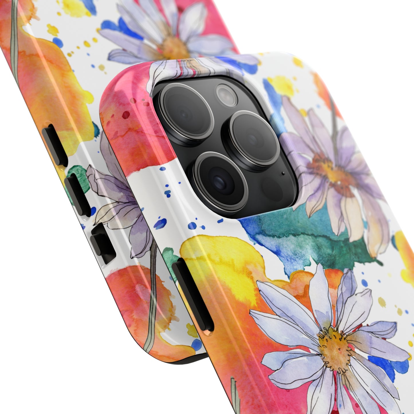 Large Colorful Watercolor Daisy Design Iphone Tough Phone Case