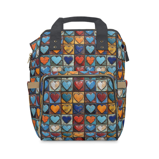 Stone Hearts in Subtle Spectrum of Colors Multifunctional Diaper Backpack