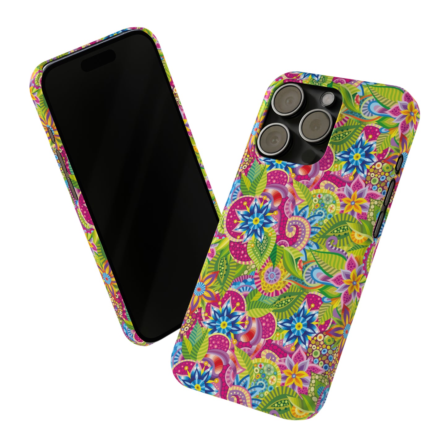 Vibrant Array of Abstract Flowers and Paisley in Rainbow Hues Iphone 15-12 Slim Phone Case