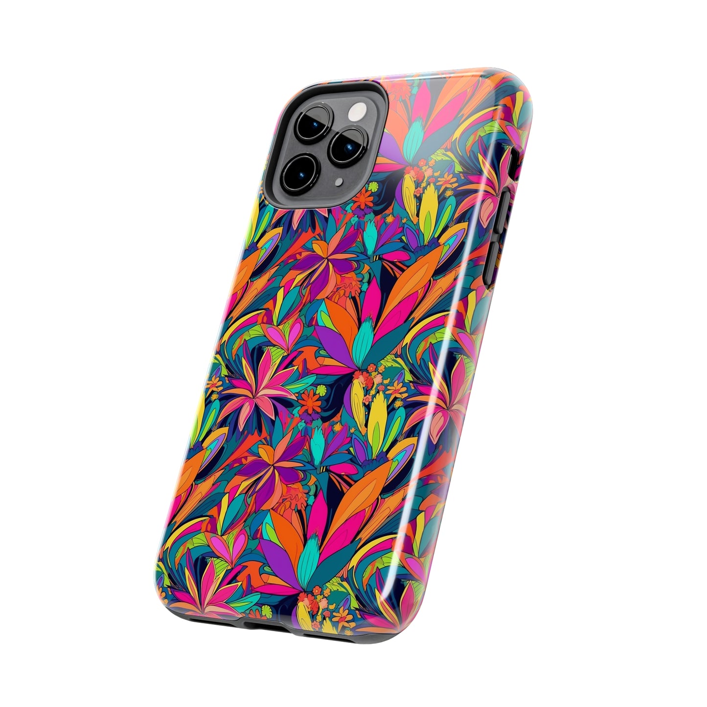 Tropical Neon Flowers Iphone Tough Phone Case