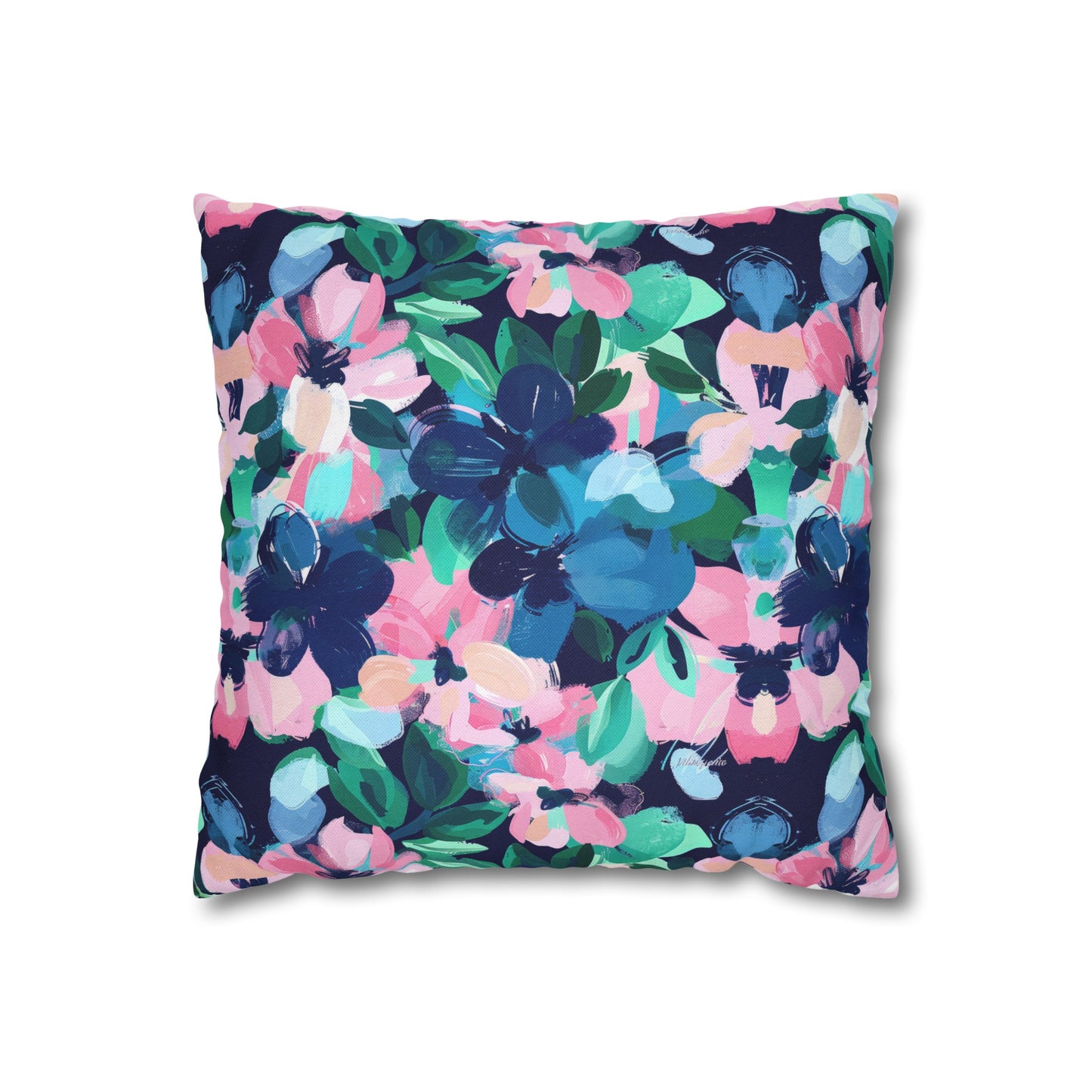 Tranquil Blooms: Muted Blue, Pink, and Green Watercolor Flowers Spun Polyester Square Pillowcase 4 Sizes