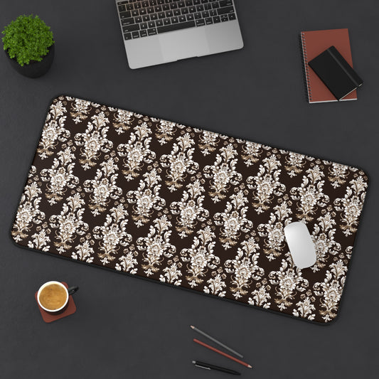 Elegant Rococo Pattern of Intricate Brown and White Floral Scroll Design Gaming Mouse Pad  Desk Mat  - 3 Sizes