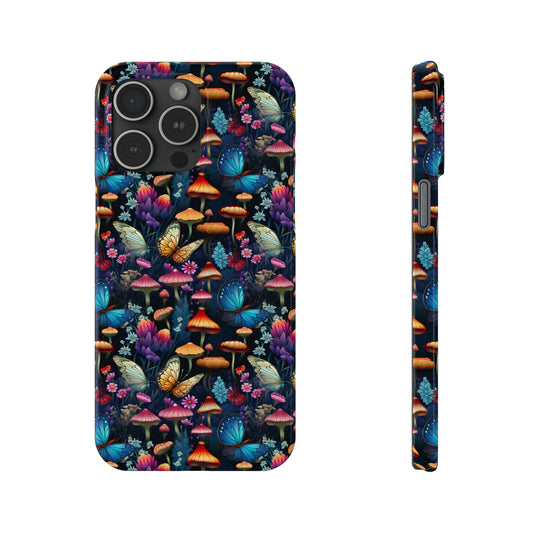 Mystical Butterflies and Mushroom Nighttime Garden Iphone 15-12 Slim Phone Case