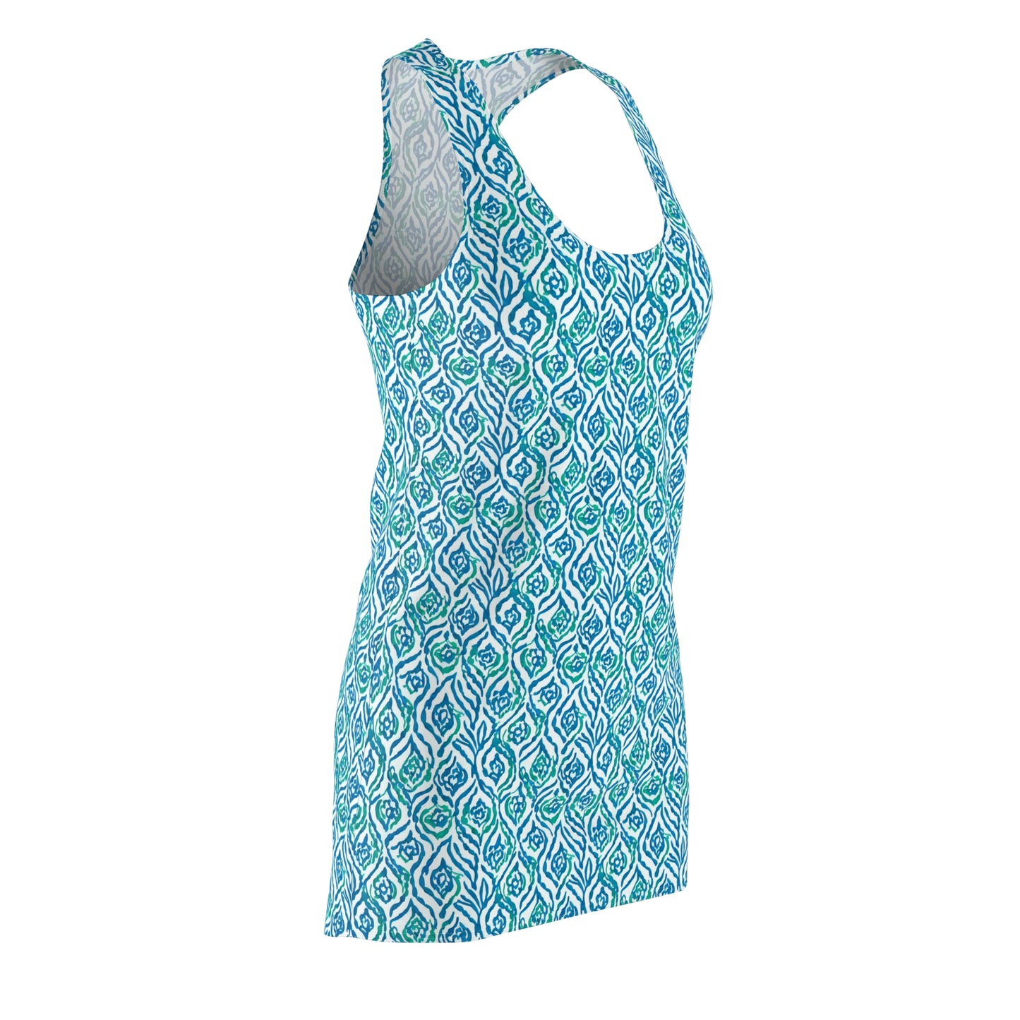 Cool Breeze Elegance: Abstract Damask Pattern in Green and Blue Women's Racerback Dress XS - 2XL