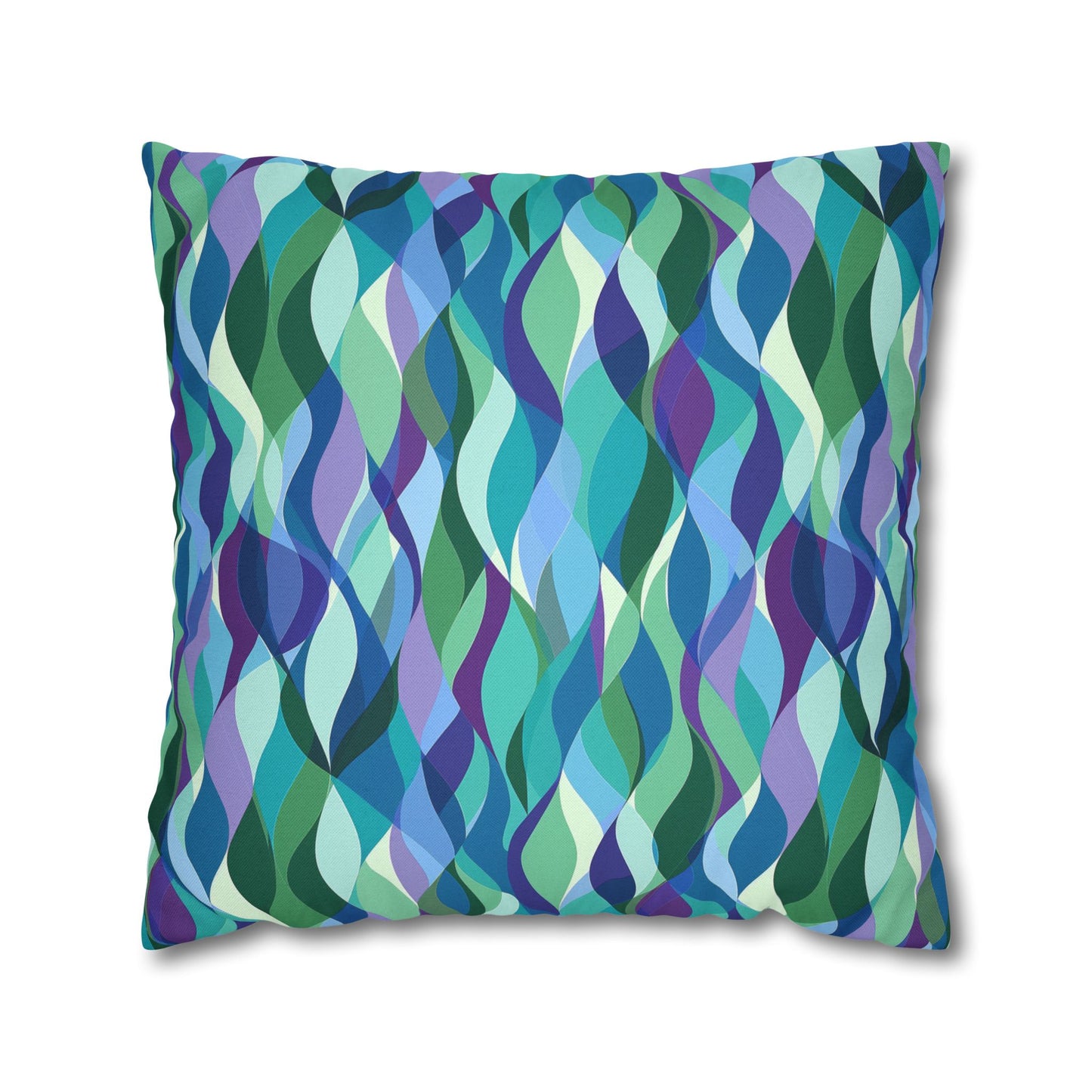 Modern Mosaic Art Ocean Waves of Blue and Green Spun Polyester Square Pillowcase 4 Sizes