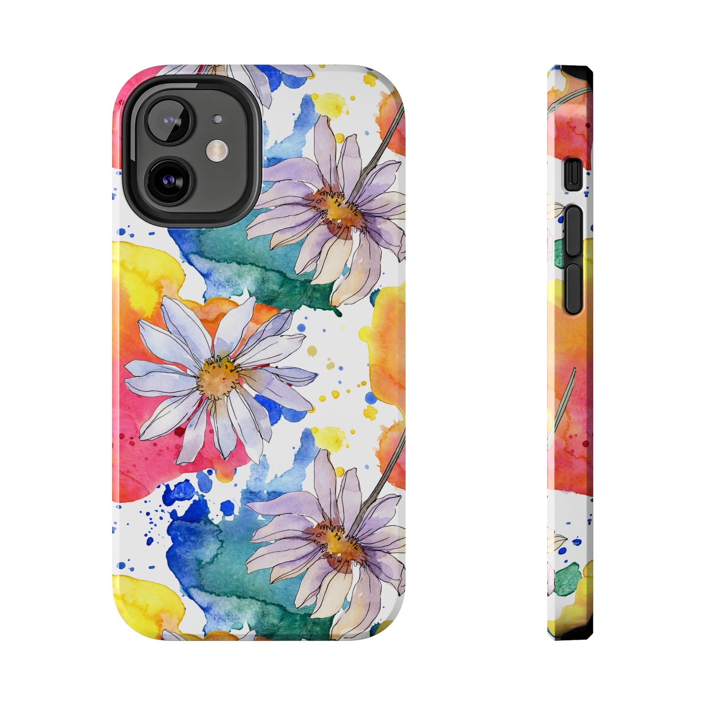 Large Colorful Watercolor Daisy Design Iphone Tough Phone Case