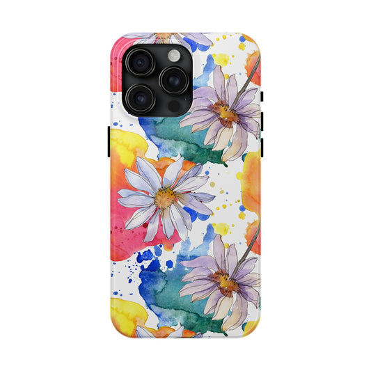 Large Colorful Watercolor Daisy Design Iphone Tough Phone Case