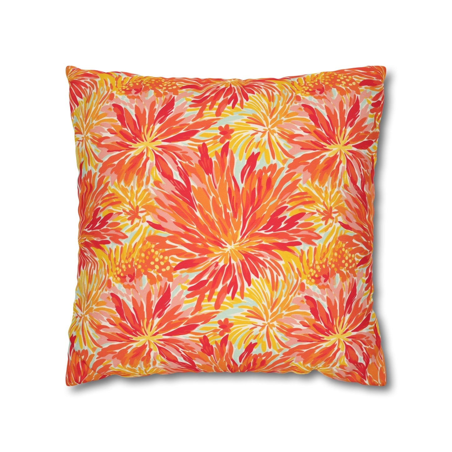 Golden Citrus Blooms: Vibrant Orange and Yellow Watercolor Flowers Spun Polyester Square Pillowcase 4 Sizes